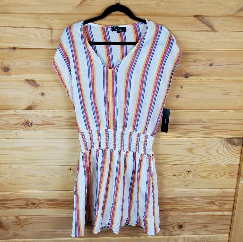 Lulu's Cream Multi-Striped Mini Dress Size Medium